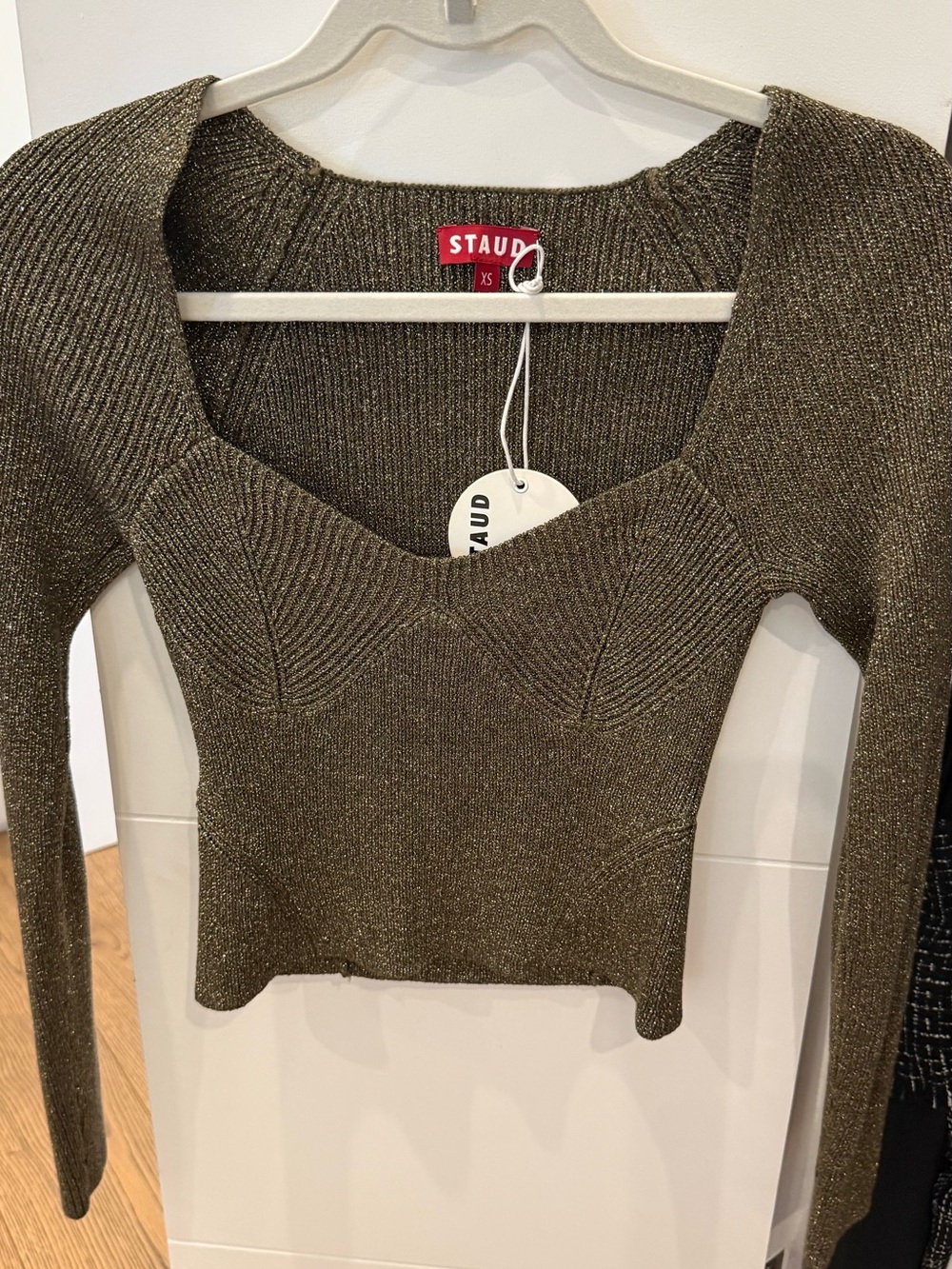 STAUD Metallic Knit Long Sleeve Top
